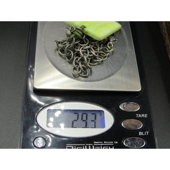 18" Sterling Silver Large Green Shell Pendant Necklace Vintage Minimalist - Picture 7 of 7